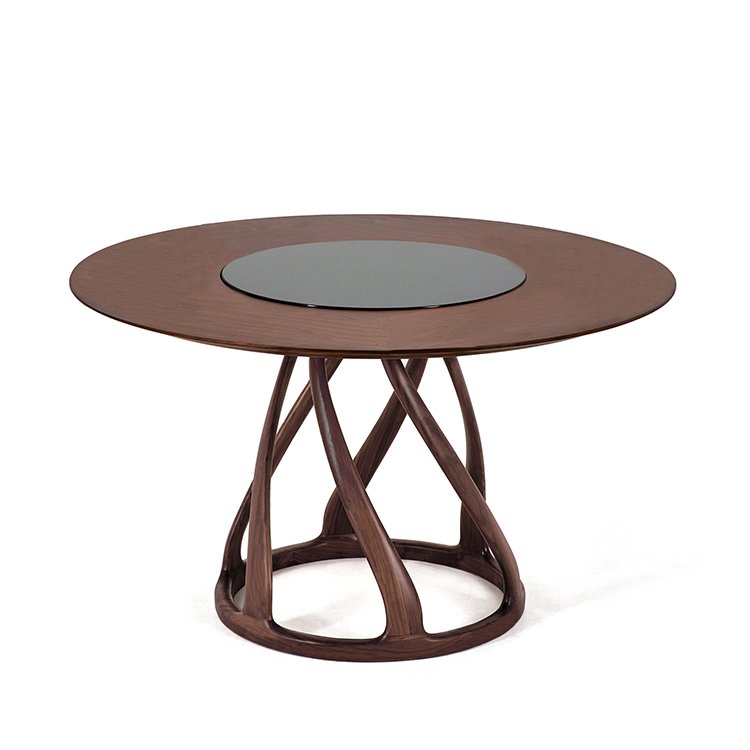 Walnut dining table Modern living room Marble wooden round table