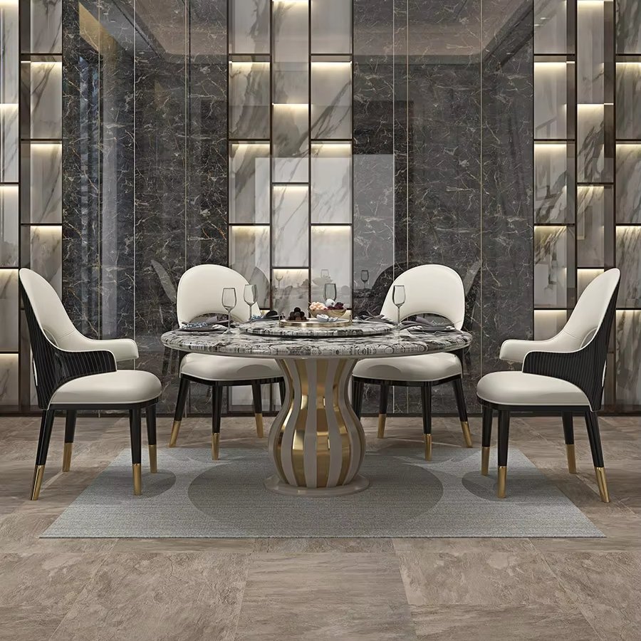 Customized Modern Kitchen Home Dinning Furniture Round Luxury Real Natural Marble Top Dining Table Sets