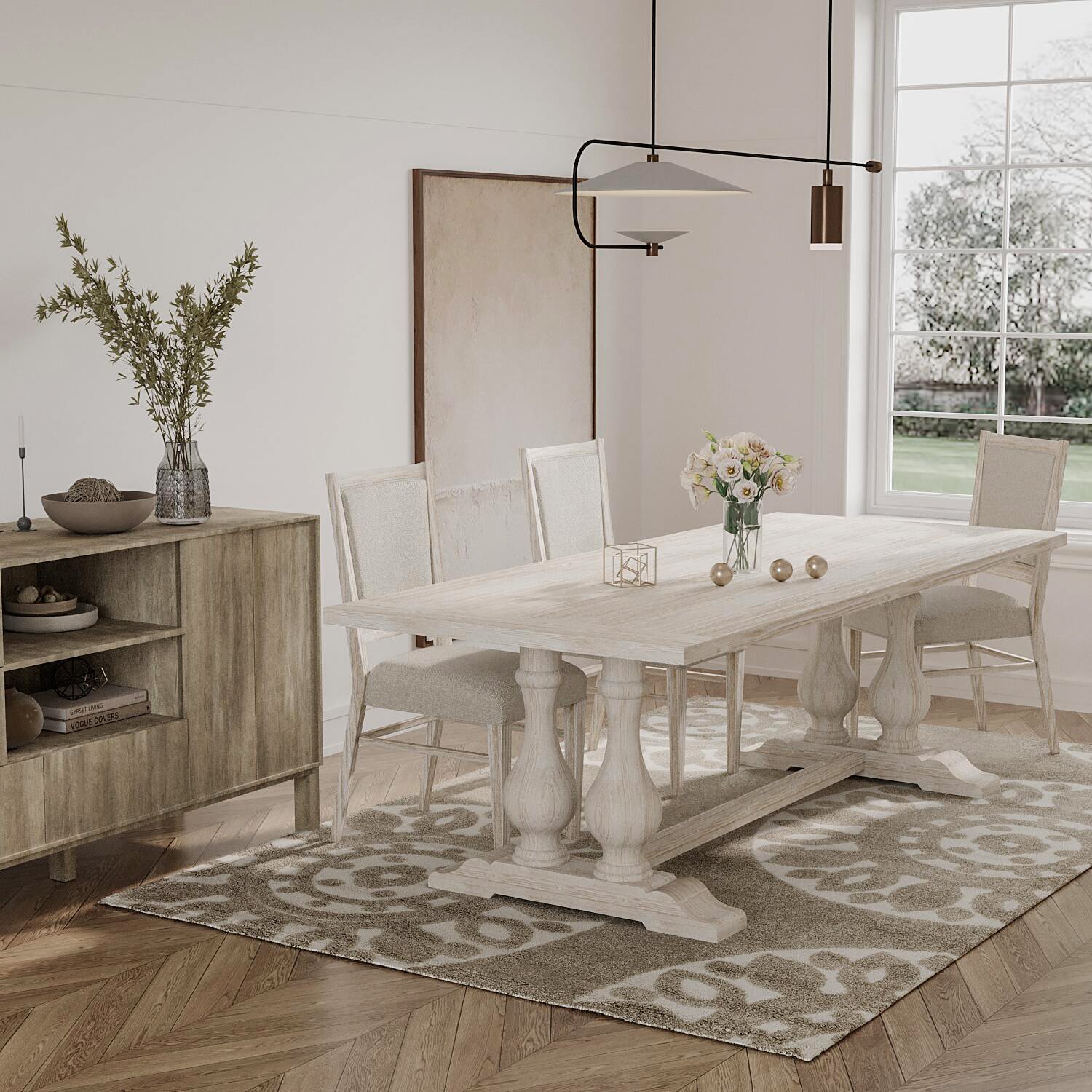 Factory Wholesale Farmhouse Indoor Furniture Kitchen Dining Oak Wood Luxury Rectangle Dining Table