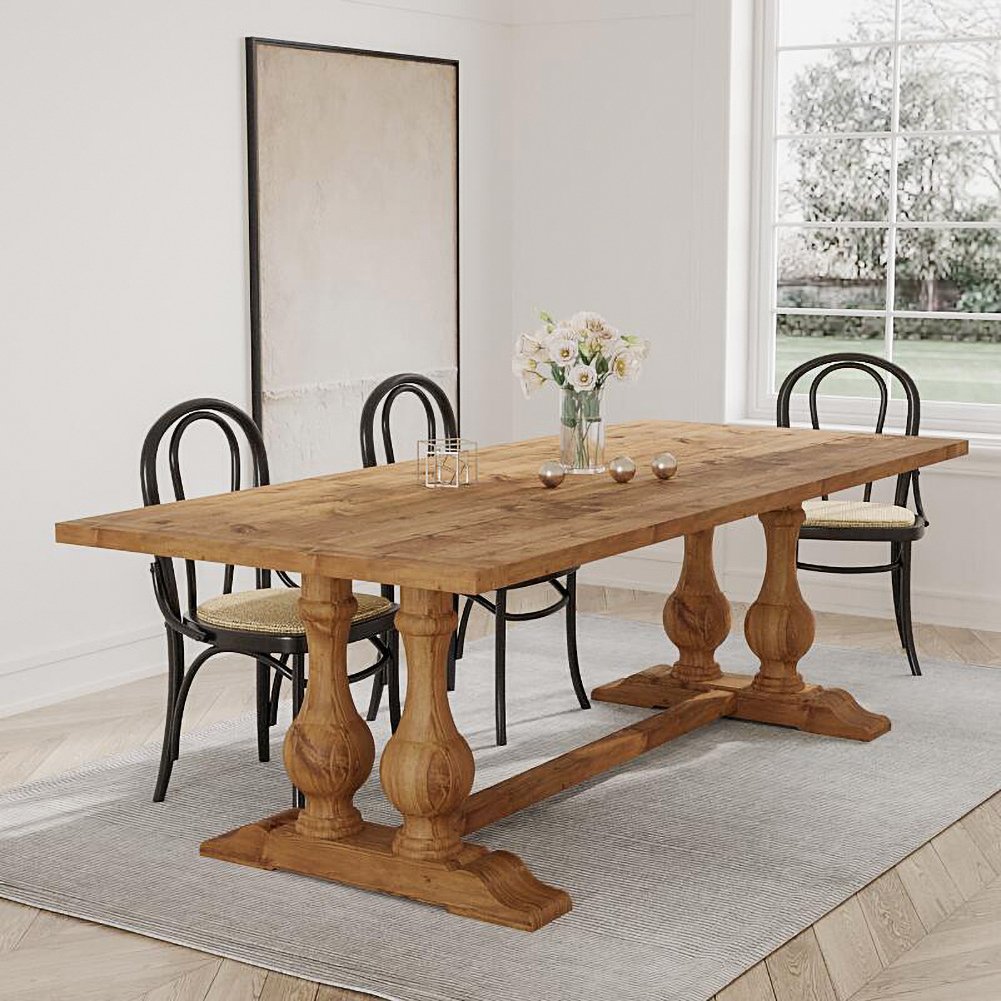 Factory Wholesale Farmhouse Indoor Furniture Kitchen Dining Oak Wood Luxury Rectangle Dining Table