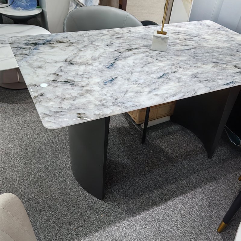 Rock slab dining table modern luxury gun gray foot marble tabletop dining table