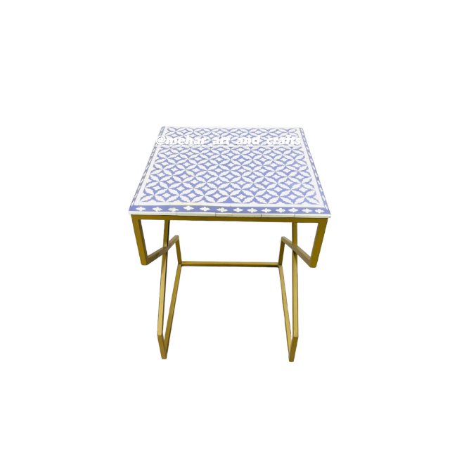 Set of Teak Wood Nesting Tables with Iron Stand MDF Bone Inlay Decorative for Home Hotel Restaurant Use for Living Room Bedroom