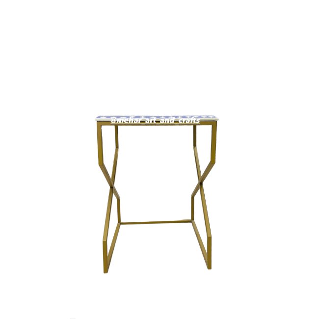 Set of Teak Wood Nesting Tables with Iron Stand MDF Bone Inlay Decorative for Home Hotel Restaurant Use for Living Room Bedroom