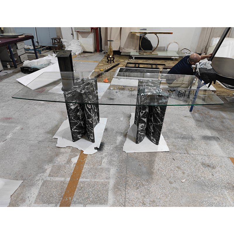Luxury Square Tempered Glass Dining Table Marble Console Natural Stone Dining Furniture
