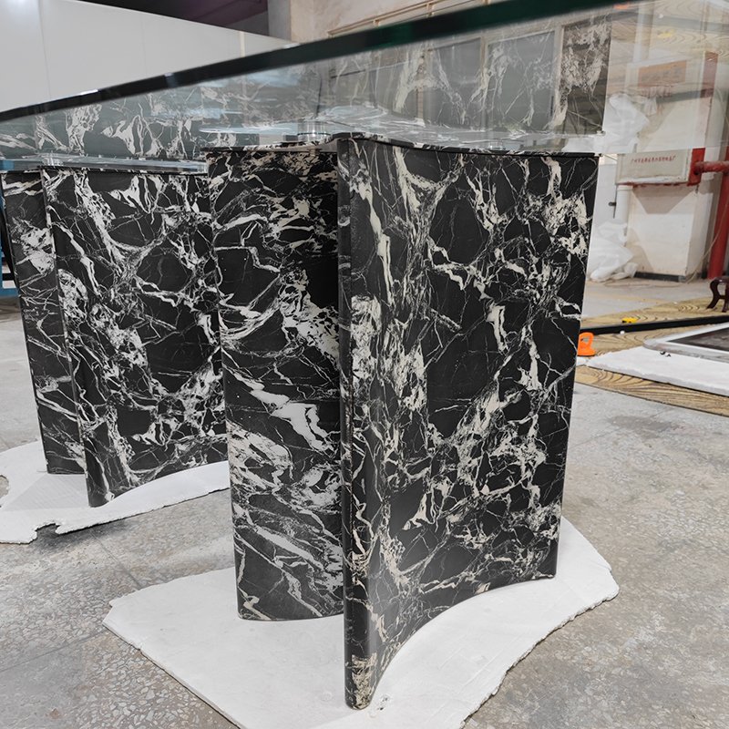Luxury Square Tempered Glass Dining Table Marble Console Natural Stone Dining Furniture