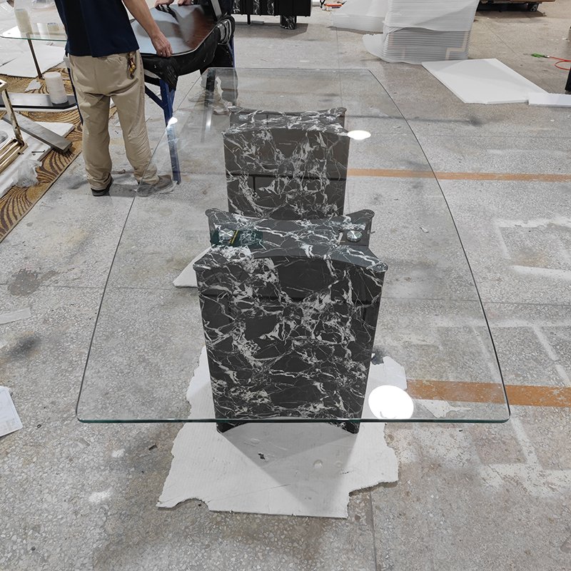 Luxury Square Tempered Glass Dining Table Marble Console Natural Stone Dining Furniture
