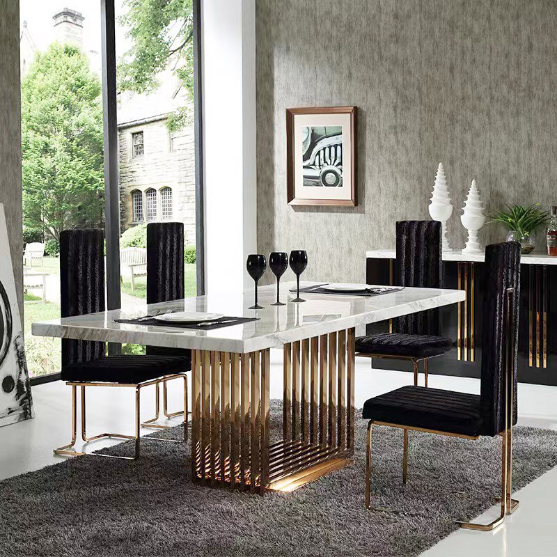 Luxury Rectangle Marble Top with Stainless steel Base Dining Table for Hotel Villa Restaurant Living Dining Room Furniture