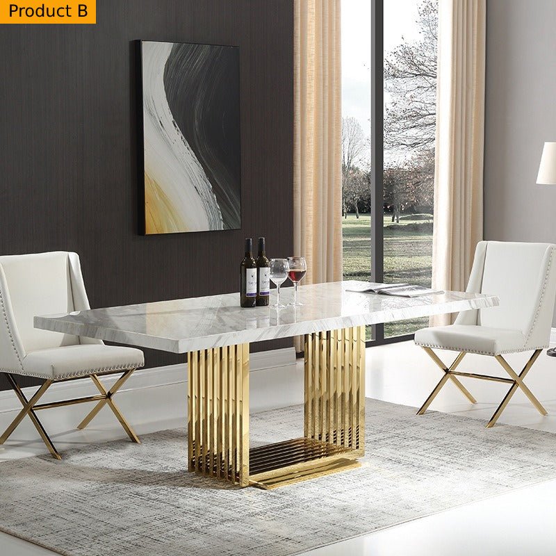 Luxury Rectangle Marble Top with Stainless steel Base Dining Table for Hotel Villa Restaurant Living Dining Room Furniture