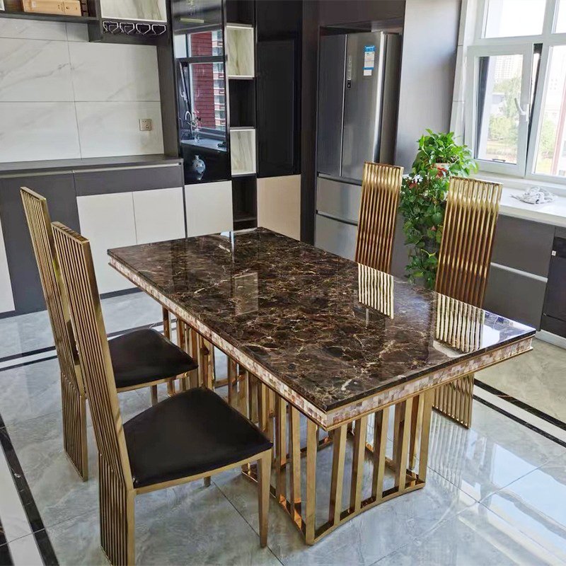 Luxury Rectangle Marble Top with Stainless steel Base Dining Table for Hotel Villa Restaurant Living Dining Room Furniture