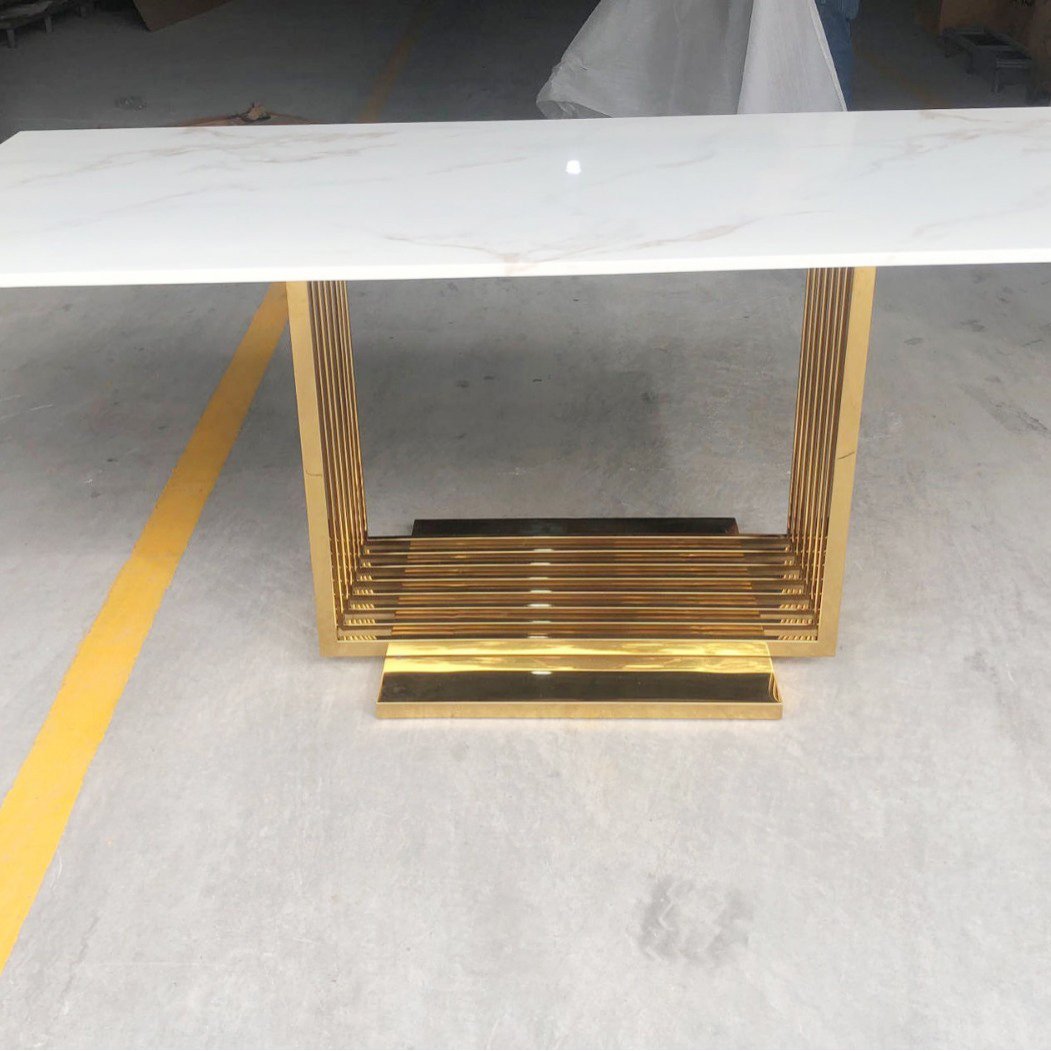 Luxury Rectangle Marble Top with Stainless steel Base Dining Table for Hotel Villa Restaurant Living Dining Room Furniture
