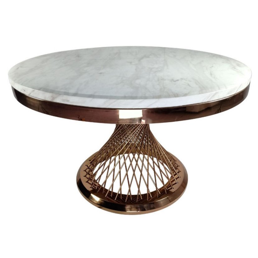 Modern Living Room Luxury Furniture Sintered Stone Glass Silver Gold Stainless Steel Customized Round Marble Dining Table Set