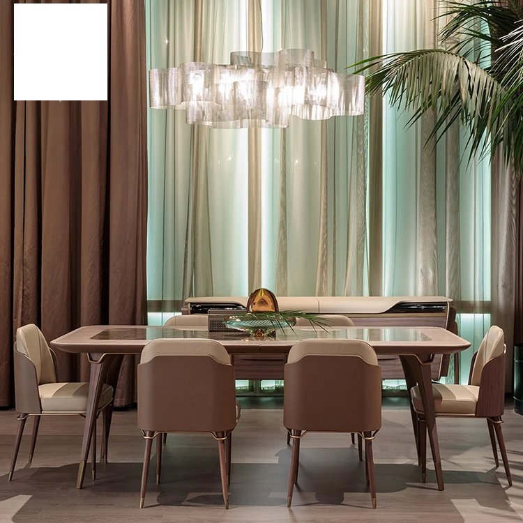 Kf Casa High End Travertine Marble Top Wooden Leg Dining Table Luxury Italian Furniture Solid Wood Modern Marble Dining Table