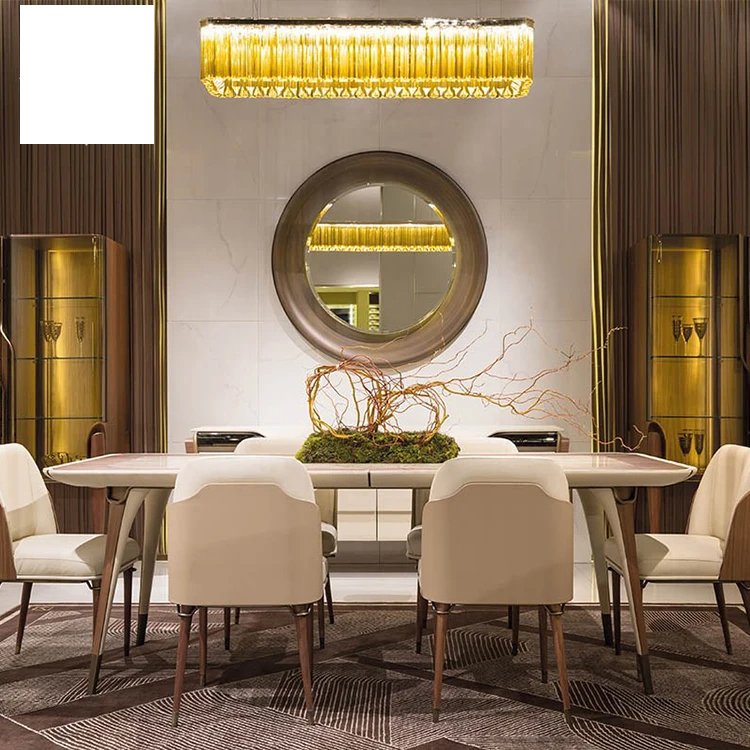 Kf Casa High End Travertine Marble Top Wooden Leg Dining Table Luxury Italian Furniture Solid Wood Modern Marble Dining Table