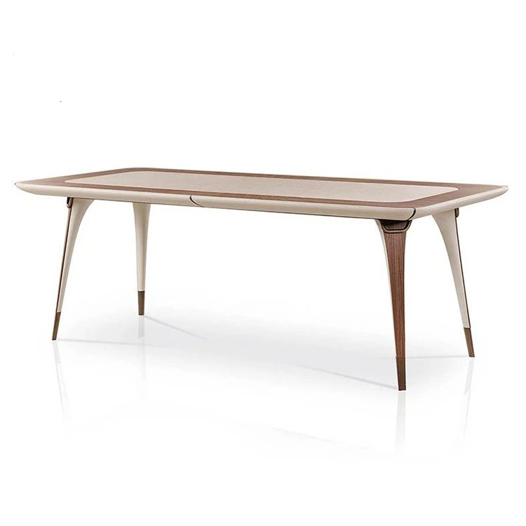 Kf Casa High End Travertine Marble Top Wooden Leg Dining Table Luxury Italian Furniture Solid Wood Modern Marble Dining Table