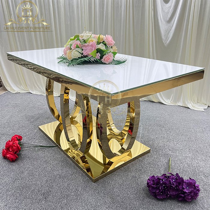 New Table Design for Wedding Supplier Luxury Stainless Steel Dining Table Gold Wedding Decoration
