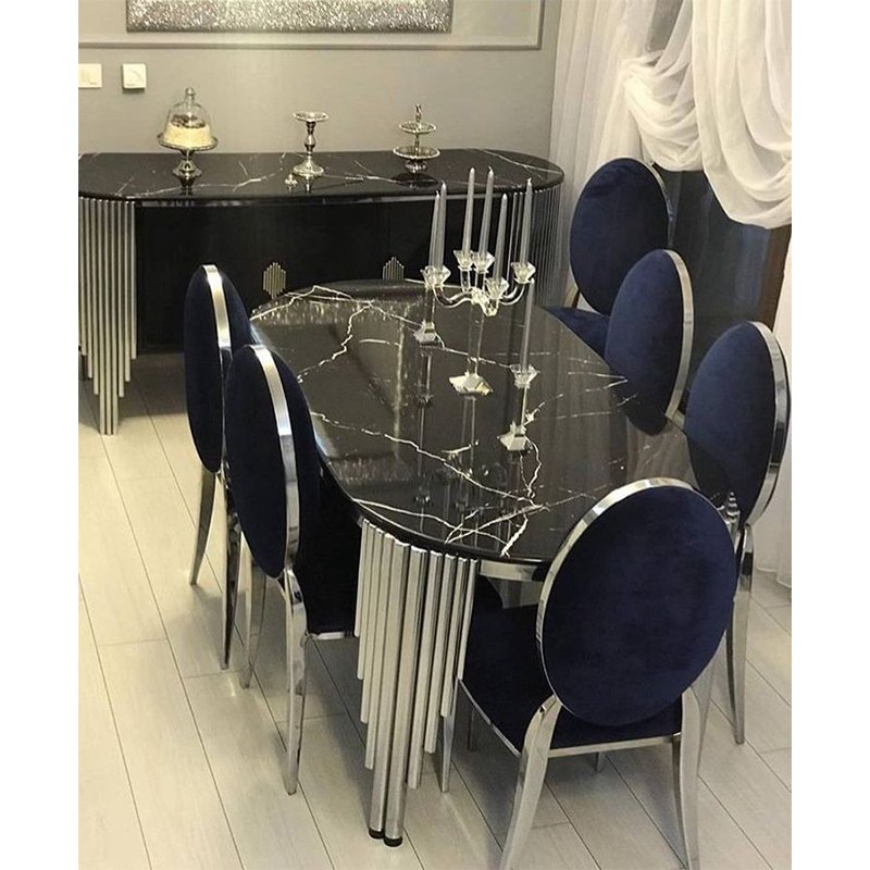 High-End Luxury modern dining room Marble Countertops dining Table 10 Seats gold stainless steel frame rectangle table for home