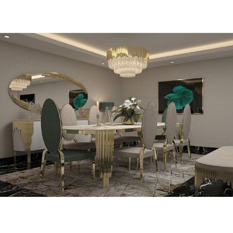 High-End Luxury modern dining room Marble Countertops dining Table 10 Seats gold stainless steel frame rectangle table for home