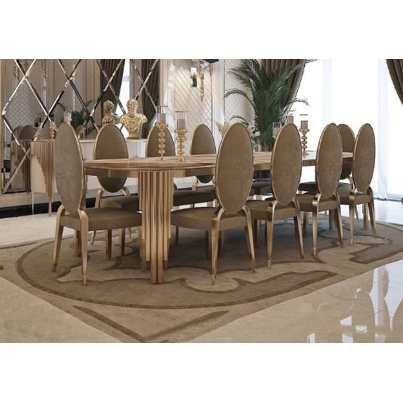 High-End Luxury modern dining room Marble Countertops dining Table 10 Seats gold stainless steel frame rectangle table for home