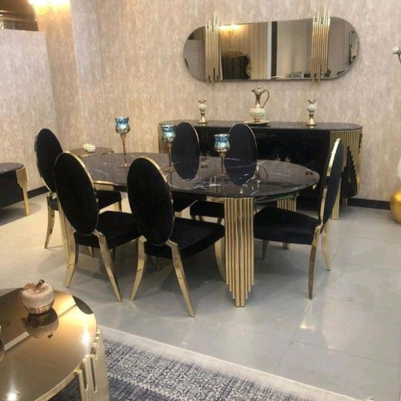 High-End Luxury modern dining room Marble Countertops dining Table 10 Seats gold stainless steel frame rectangle table for home