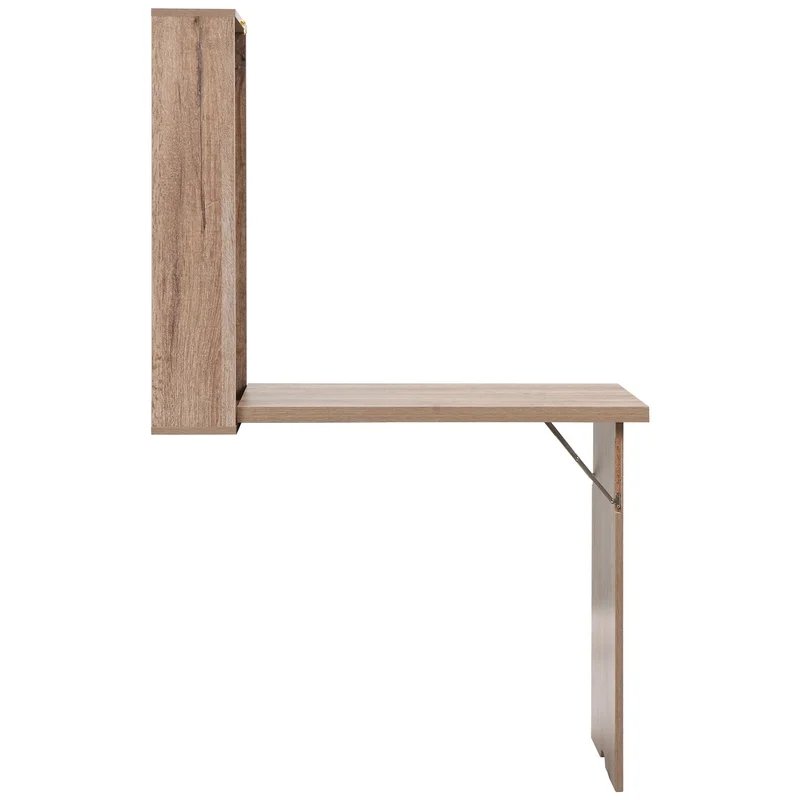 Wall Mounted Folding Table Convertible Desk Wood Floating Writing Desk with Storage Shelves Space Saving