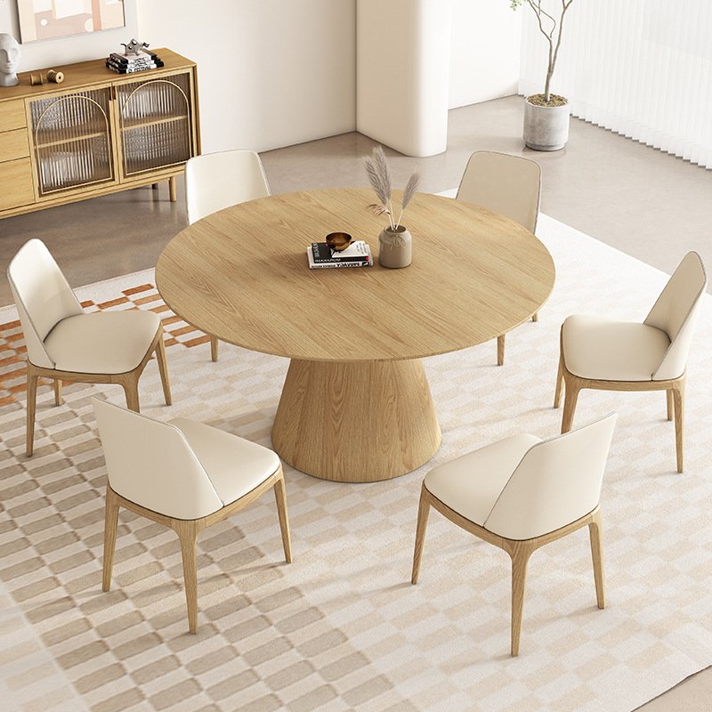 Nordic Solid Wood Round Dining Table and Chairs Set Modern Minimalist Household Ash Wood with Rock Plate Swivel Round Table