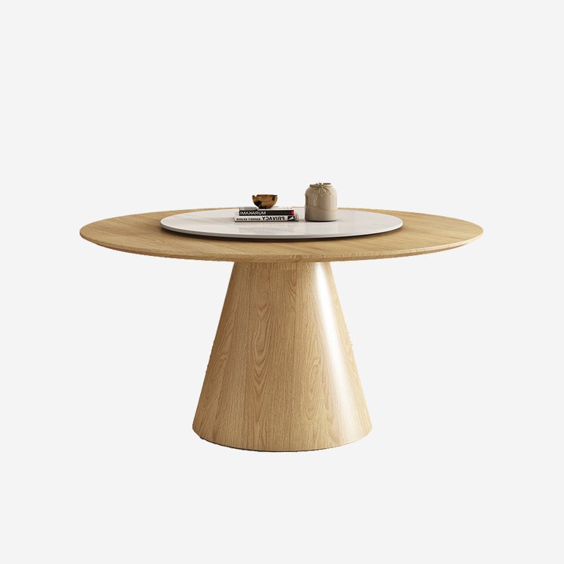 Nordic Solid Wood Round Dining Table and Chairs Set Modern Minimalist Household Ash Wood with Rock Plate Swivel Round Table
