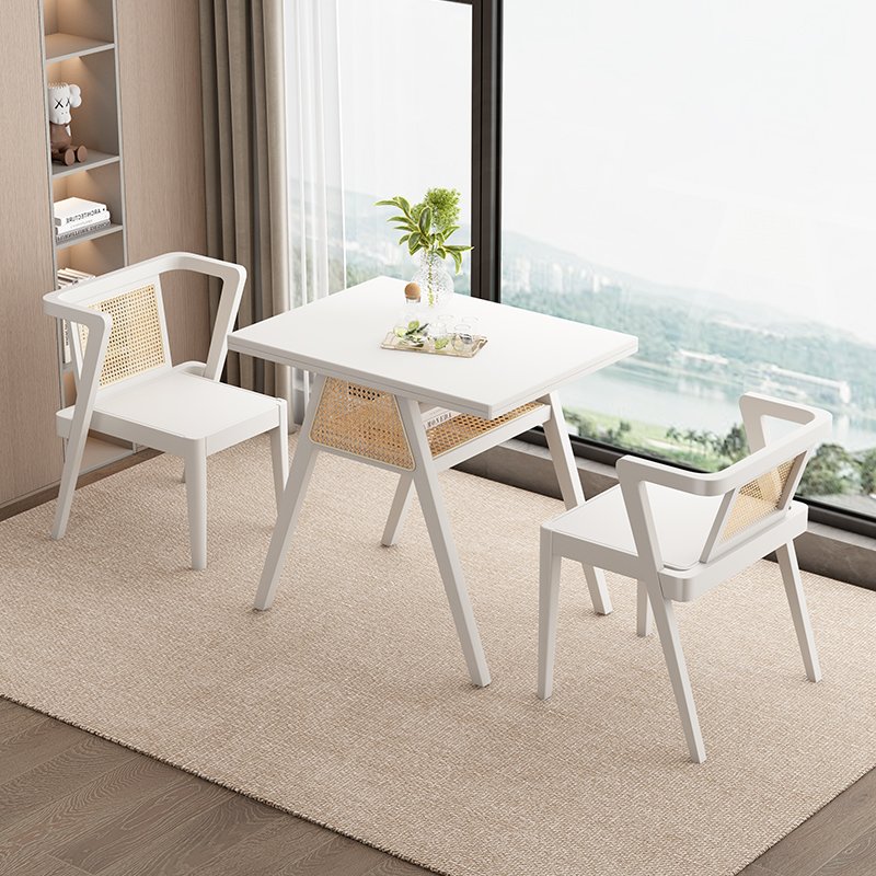 Hot Selling American Cafe Restaurant Bistro Cafeteria Vintage Rattan Backrest Solid Wood Top Dining Table And Chairs Combination