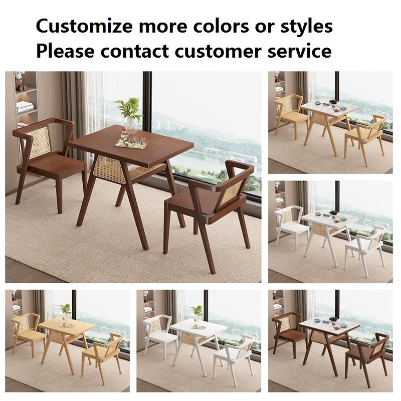 Hot Selling American Cafe Restaurant Bistro Cafeteria Vintage Rattan Backrest Solid Wood Top Dining Table And Chairs Combination