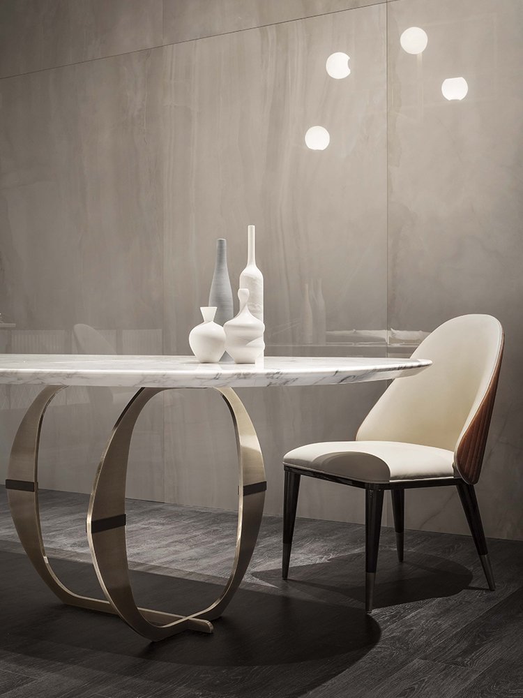 New Italian Style Luxury Villa Dining Table High-end Atmosphere Modern Minimalist Marble Luxury Stone Slab Dining Table