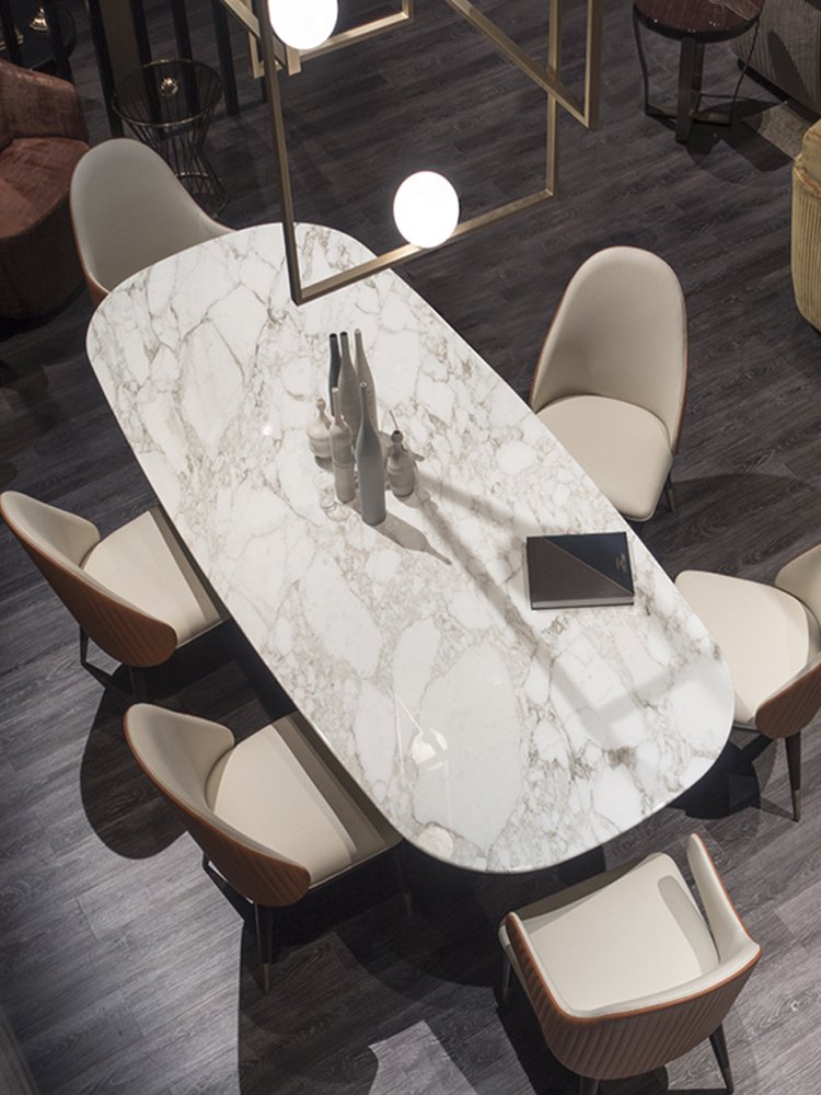 New Italian Style Luxury Villa Dining Table High-end Atmosphere Modern Minimalist Marble Luxury Stone Slab Dining Table