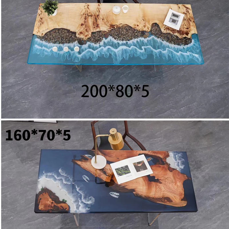 HJ HOME Epoxy Resin Solid Wood Clear River Dining Table Restaurant Hotel Dining Table Epoxy Resin Table Top