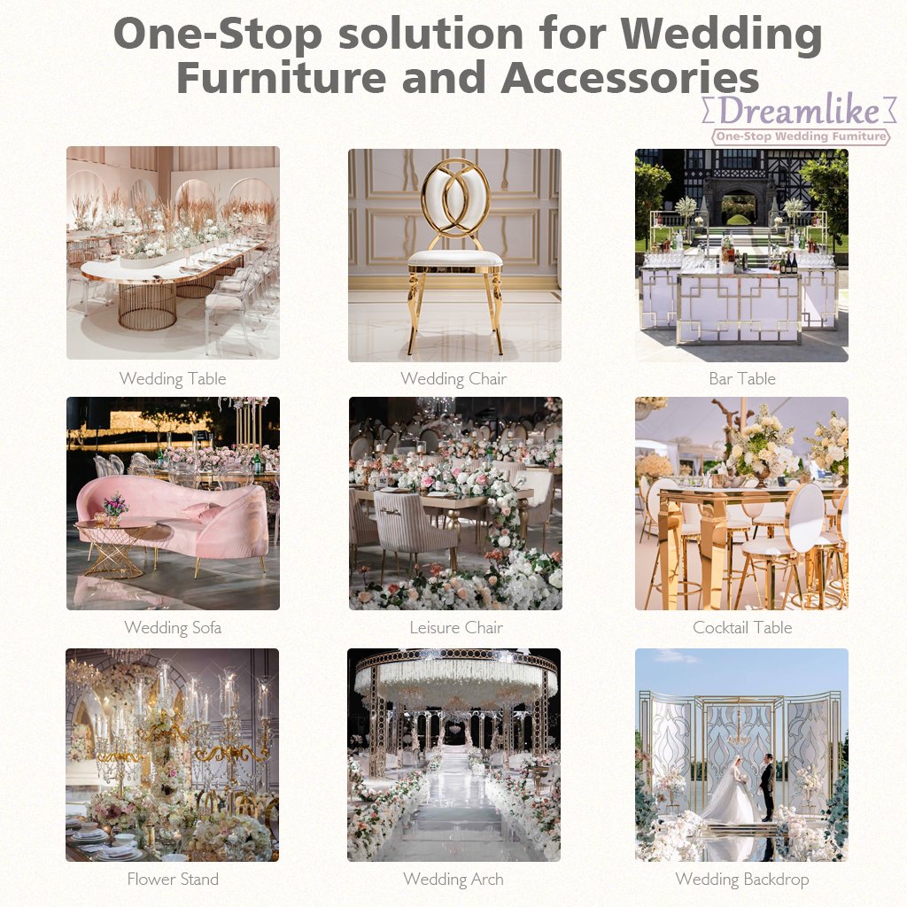 Dreamlike One-stop Modern Stainless Steel Designs Rectangular Wedding Table with White Glass Top for Event Hotel Furniture