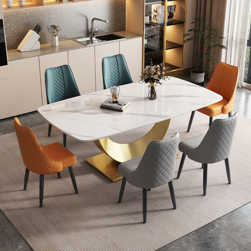 HANYEE Luxury Marble Dining Table Rectangular Marble Dining Table Set 8 Seaters Marble Dining Table