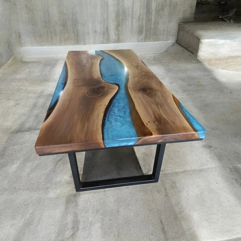Modern walnut solid epoxy resin table dining table top restaurant custom table a manger river