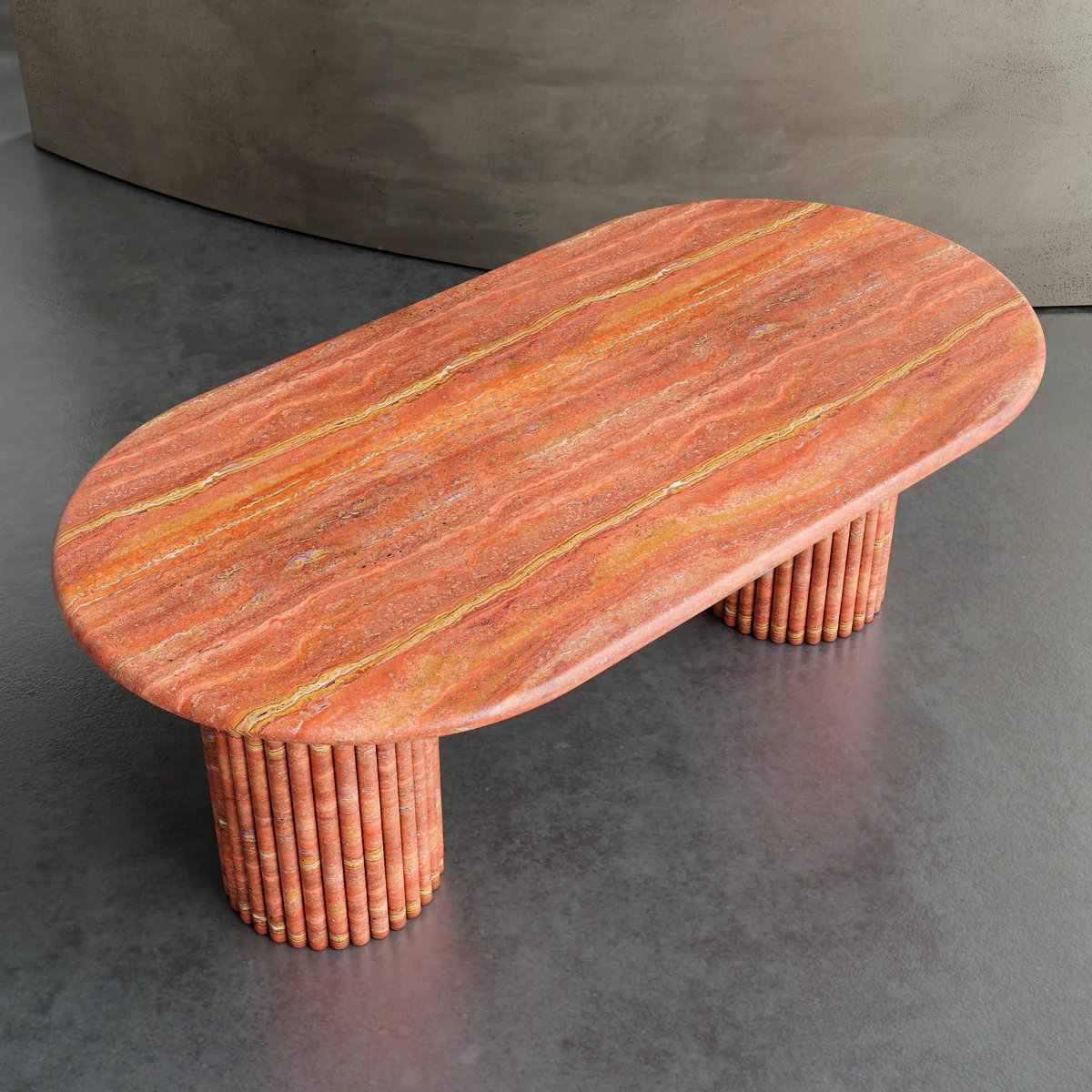 Luxury Customized Natural Red Travertine Dining Table Stone Furniture Dining Table Fluted Oval Marble Travertine Dining Table