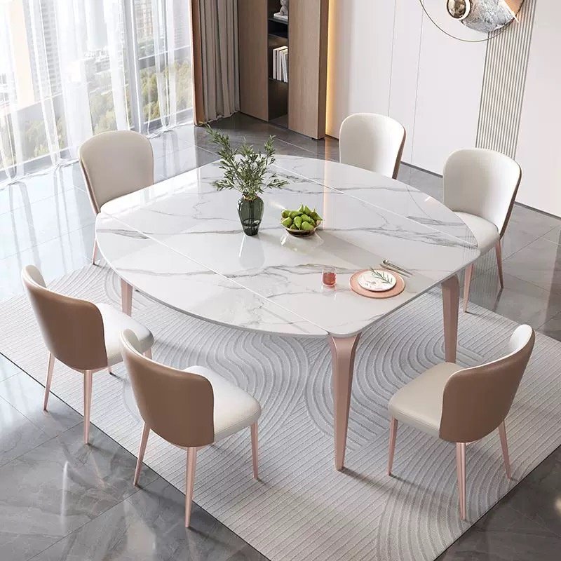 luxury modern extendable folding round marble dining table chair set 4 6 seater rectangle stone room furniture metal designs