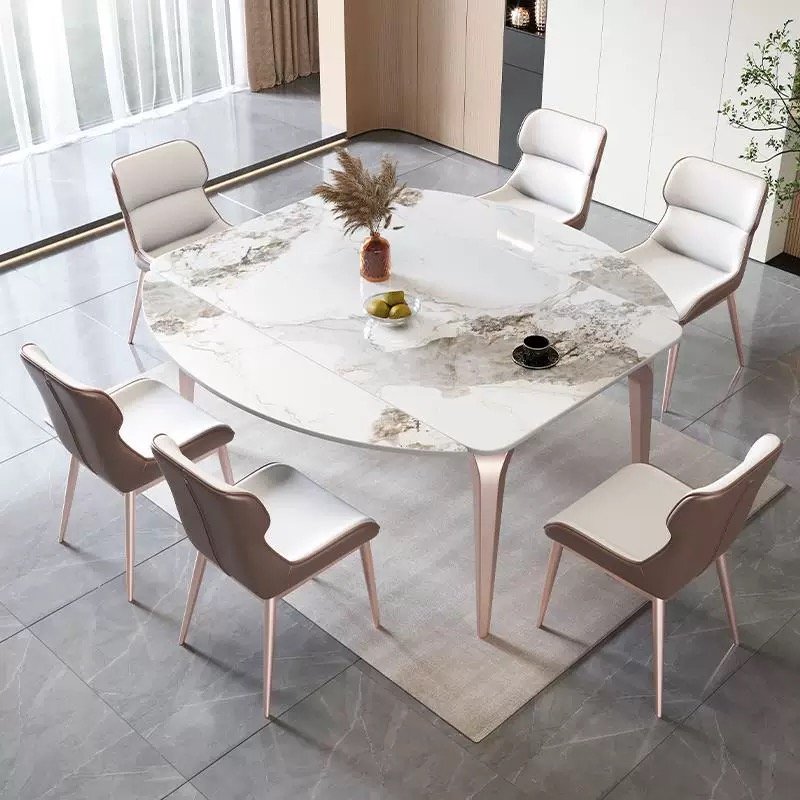 luxury modern extendable folding round marble dining table chair set 4 6 seater rectangle stone room furniture metal designs