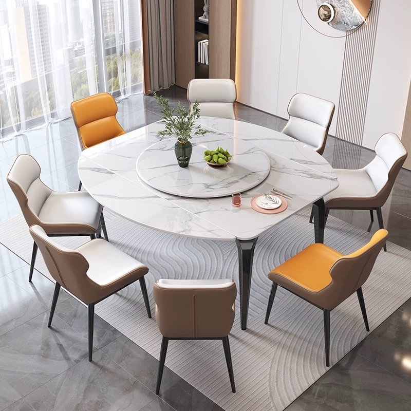 luxury modern extendable folding round marble dining table chair set 4 6 seater rectangle stone room furniture metal designs