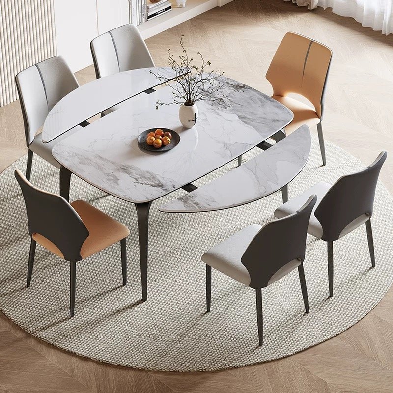 luxury modern extendable folding round marble dining table chair set 4 6 seater rectangle stone room furniture metal designs