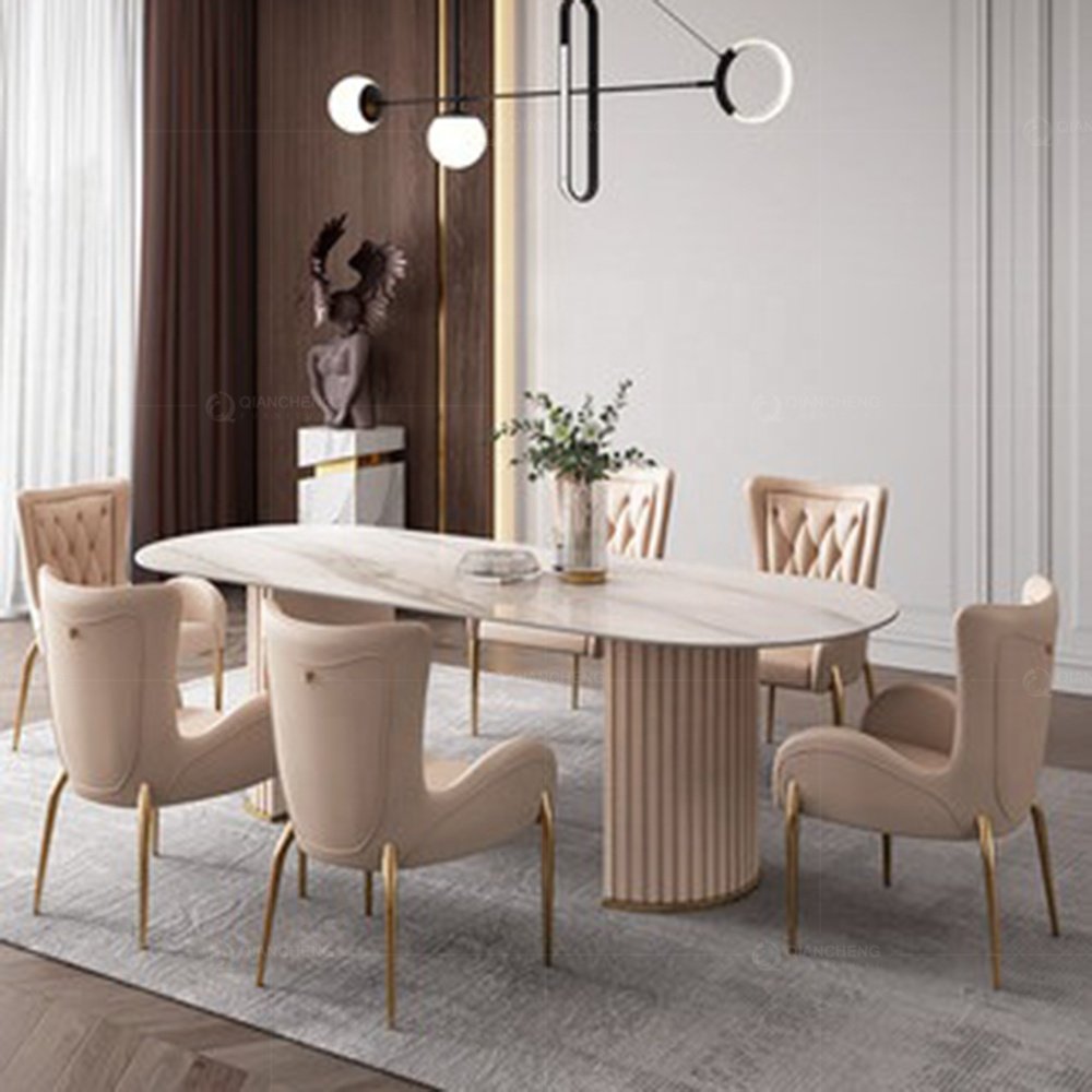 nordic rectangular italian marble rock slab dining table 6 seater for house golden luxury modern rock plate dining table leather