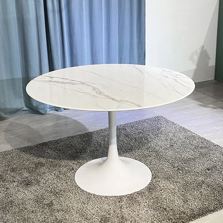 Fashional Designed Powder Coating Nordic Tulip Marble Top Dining Table Round