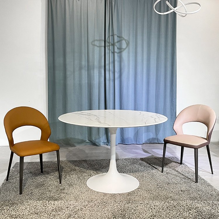 Fashional Designed Powder Coating Nordic Tulip Marble Top Dining Table Round
