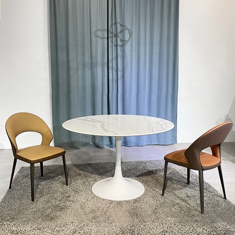 Fashional Designed Powder Coating Nordic Tulip Marble Top Dining Table Round