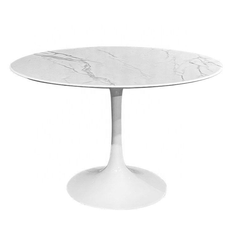 Fashional Designed Powder Coating Nordic Tulip Marble Top Dining Table Round