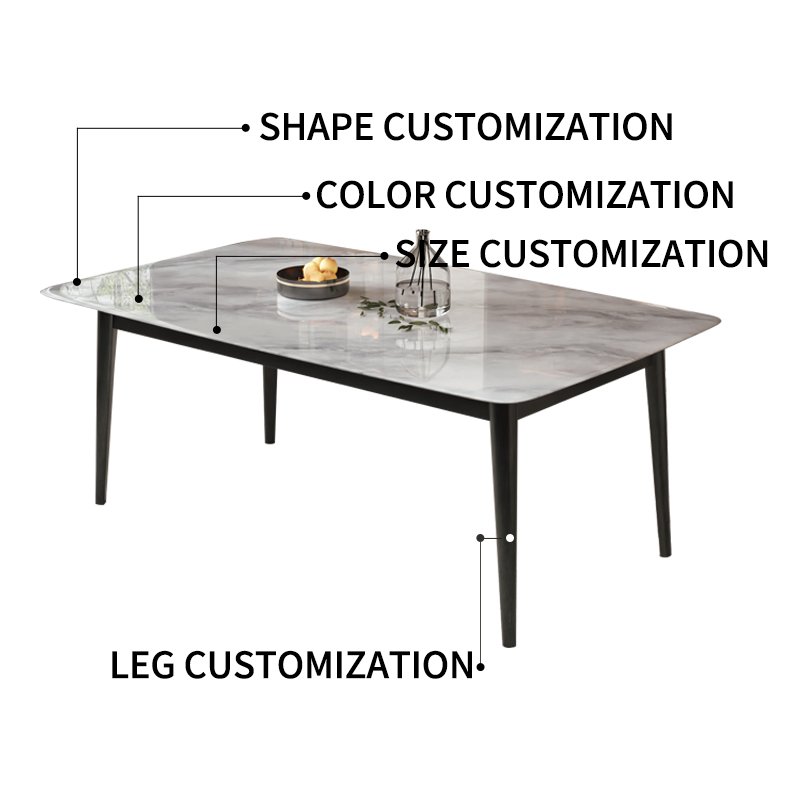 Minimalist design Dining Room Table Marble Top Hot Sale Kitchen Furniture Dining Table 6 Chairs Set With Solid Woof Leg Concrete