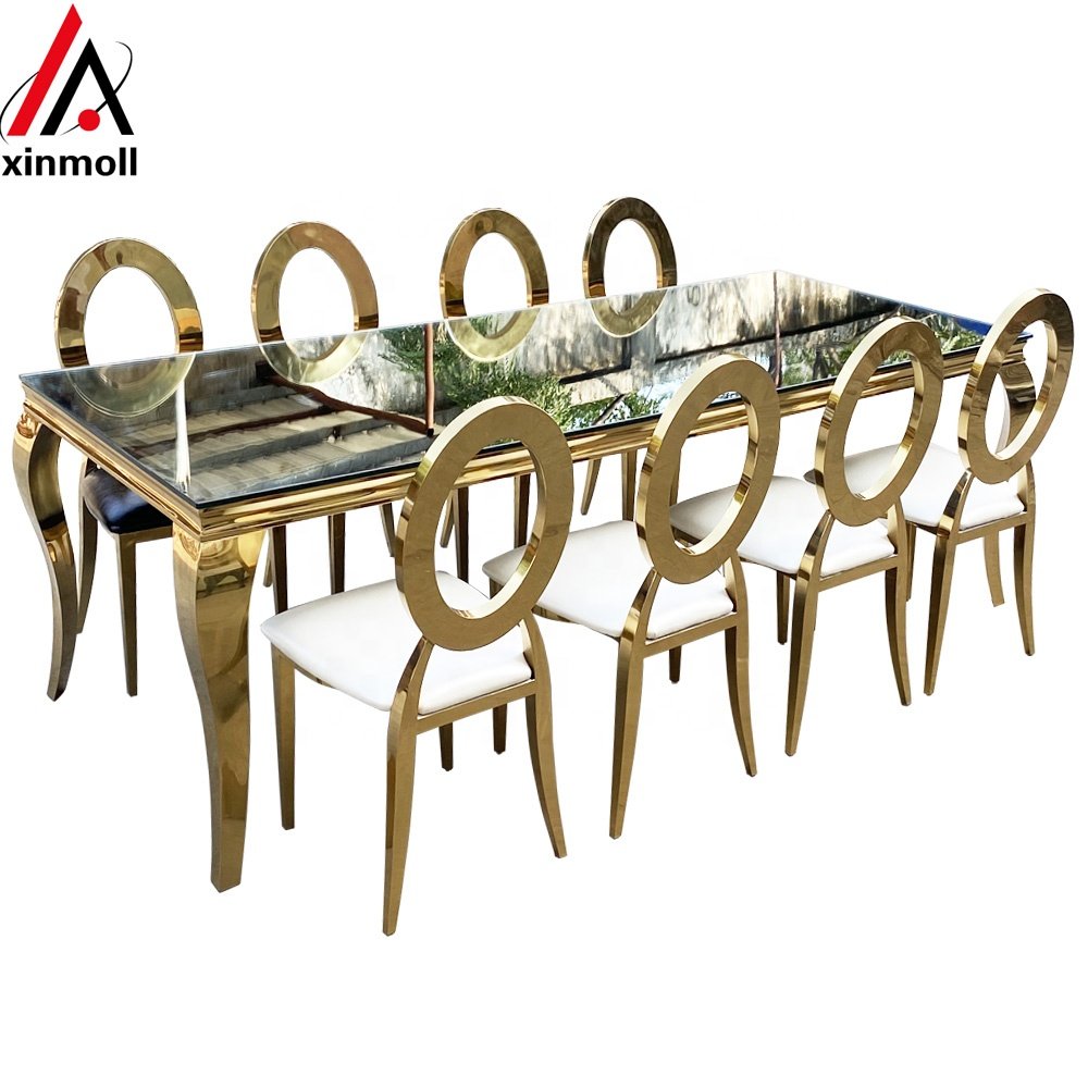 Modern event furniture stainless steel gold wedding tables