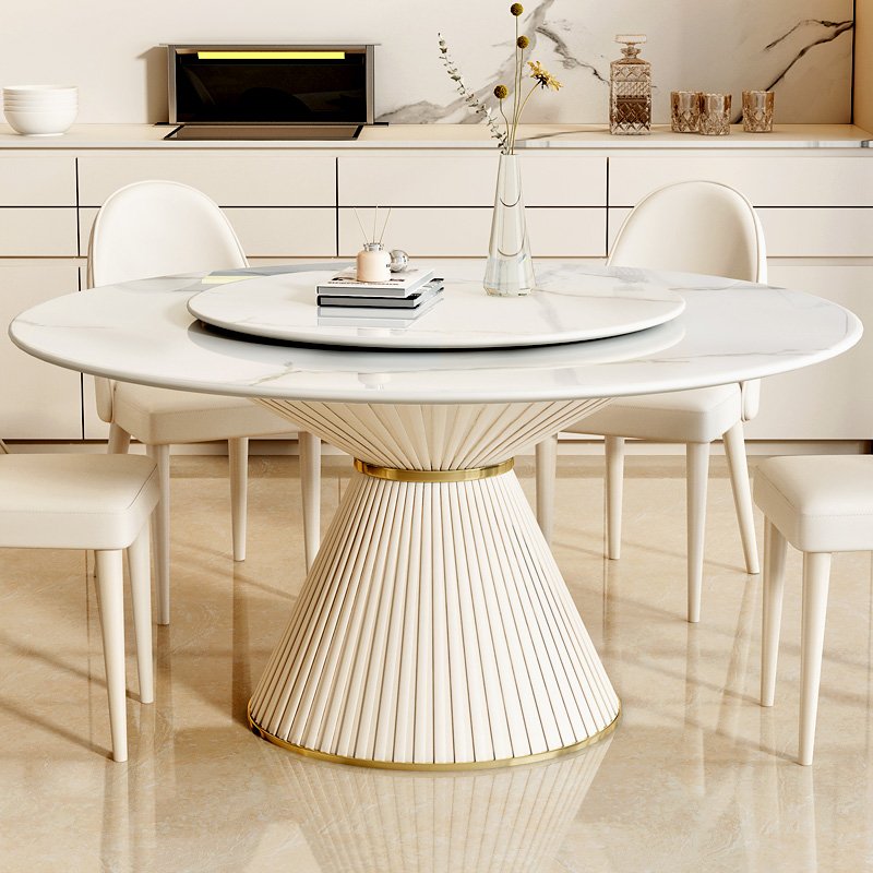 Deluxe Luxury Modern SLATE Dining Room Furniture Extendable circular Table for Home villa Kitchen Living Room Hotel or Apartment
