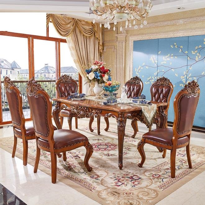 European dining table and chair combination of 6 people rectangular marble solid wood for dining table luxury set