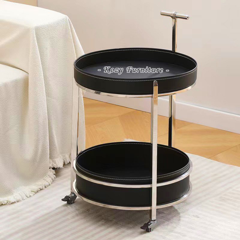Light Luxury Stainless Steel Frame Leather PU Top Small Size Coffee Table