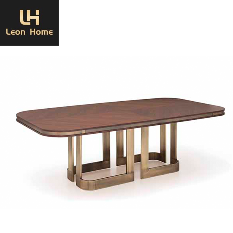 Hot selling luxury design italian dining room table set marble top with brushed brass price